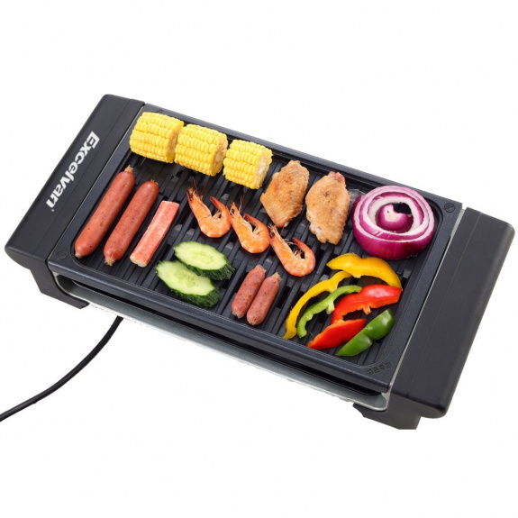 Excelvan Portable 1120W Electric Barbecue Grill Adjustable Temperature Settings Ideal for Indoor and Outdoor Use, Smokeless, Non-stick, Easy to Clean, Black Review main image